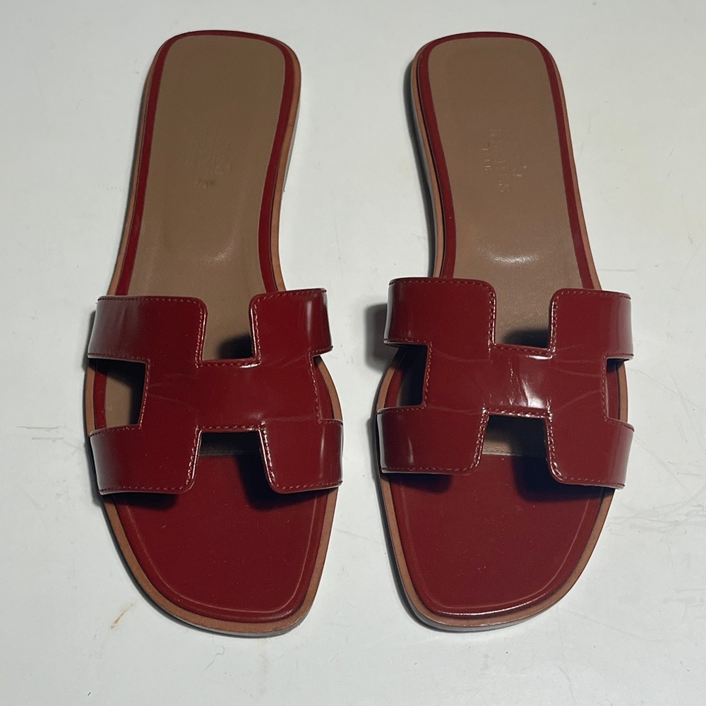 Hermes Red Slide Sandals